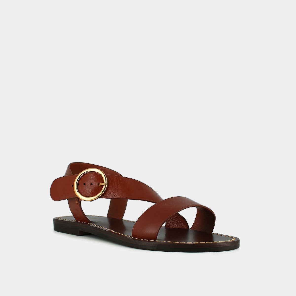 Welbi Leather Flat Sandals brown, JONAK