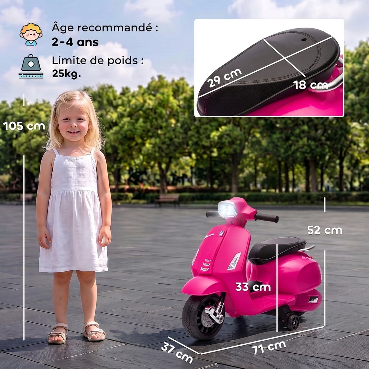 Moto électrique à conducteur assis Plastique rose, AIYAPLAY