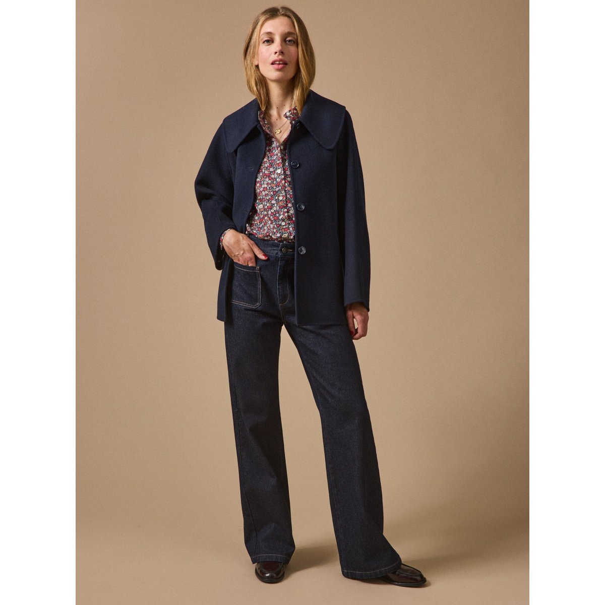 Manteau lainage double face encre, CYRILLUS