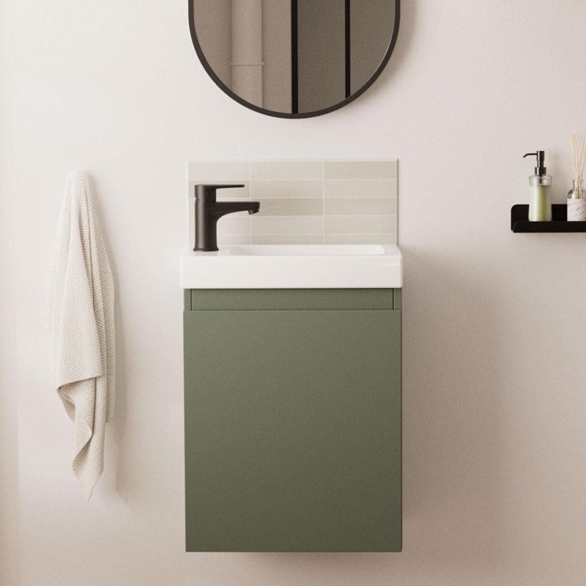 Meuble lave-mains + robinet noir LISA vert, MOB IN
