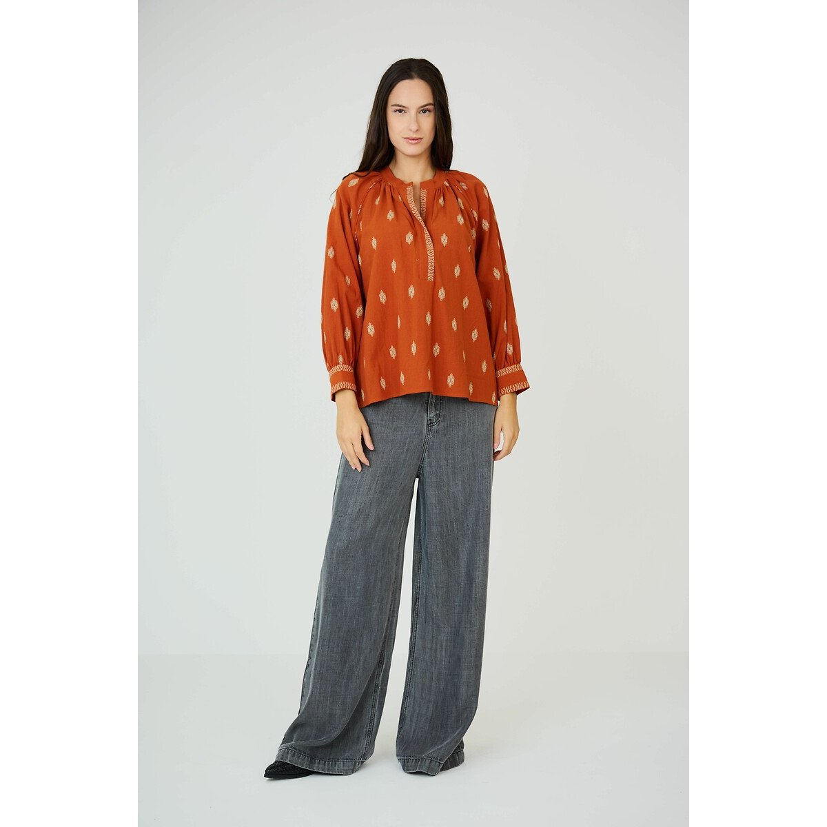 Blouse col V orange, SEE U SOON