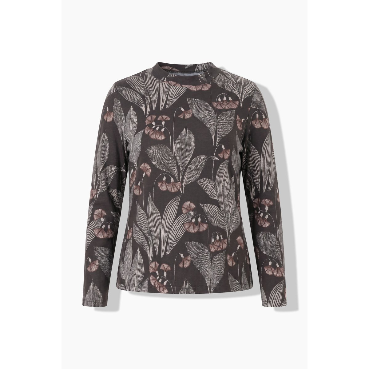 Sweat-shirt en coton bio, motif Jacquard noir marron, ULLA POPKEN