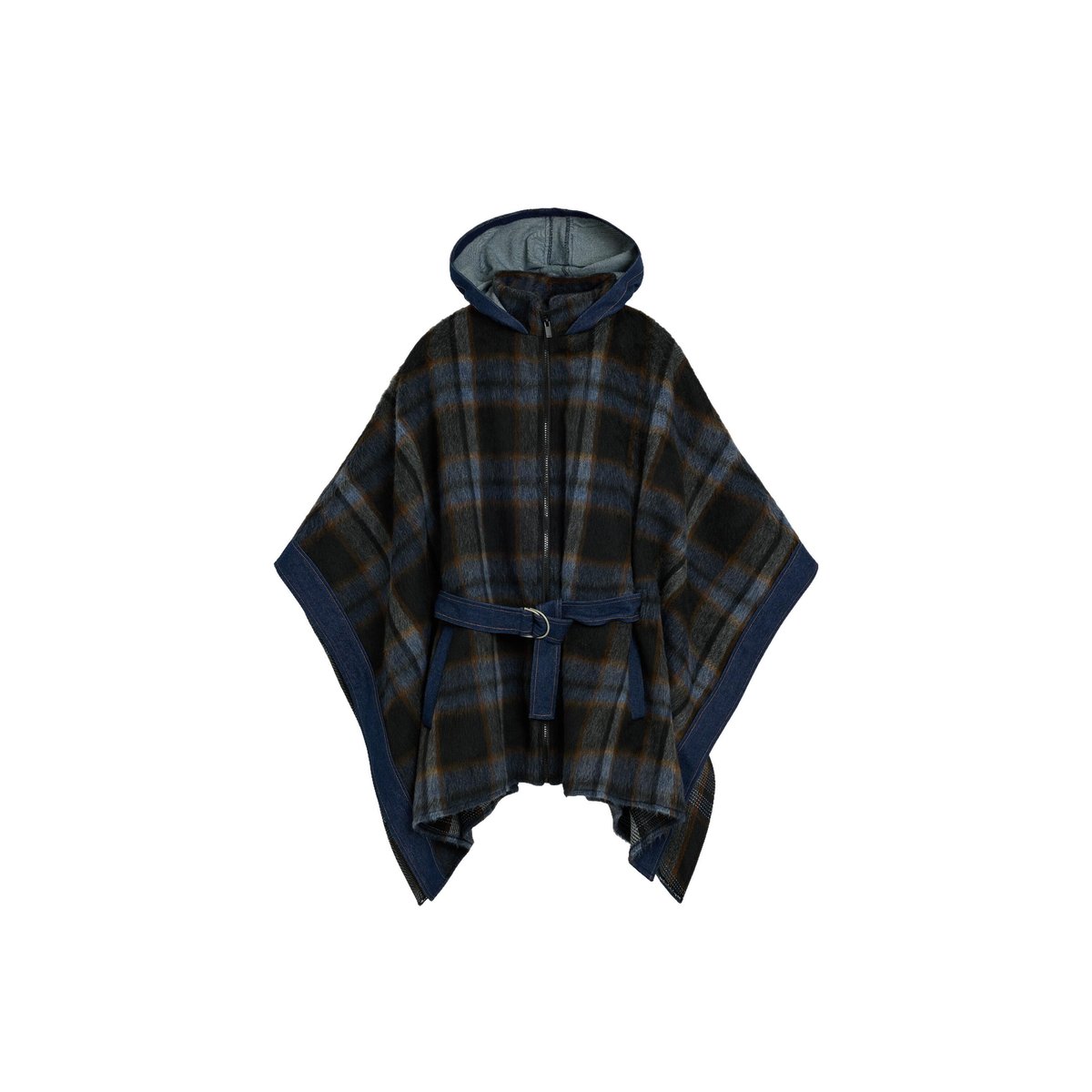 Poncho en denim à carreaux marron, DESIGUAL