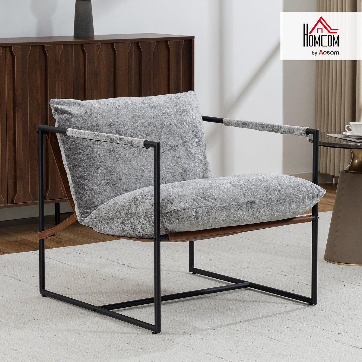 Accent Chair Velours imprimé (100 % gris clair, HOMCOM