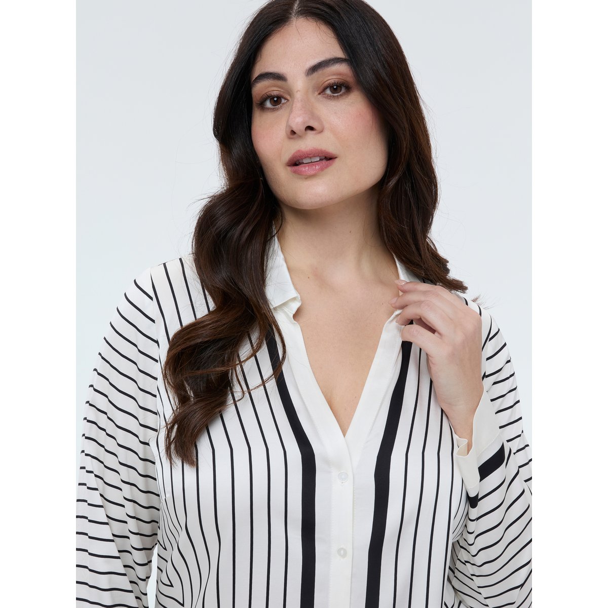Chemise à rayures avec col en V blanc, FIORELLA RUBINO