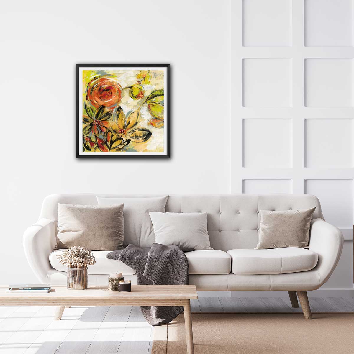 Poster sunny flower affiche + cadre en bois - noir, HEXOA