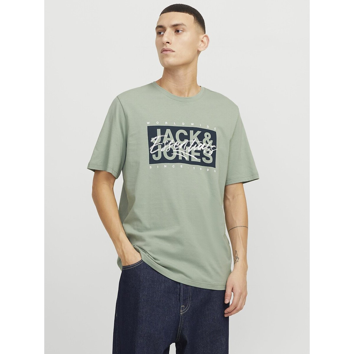 T-shirt à imprimé col rond vert pastel, JACK & JONES