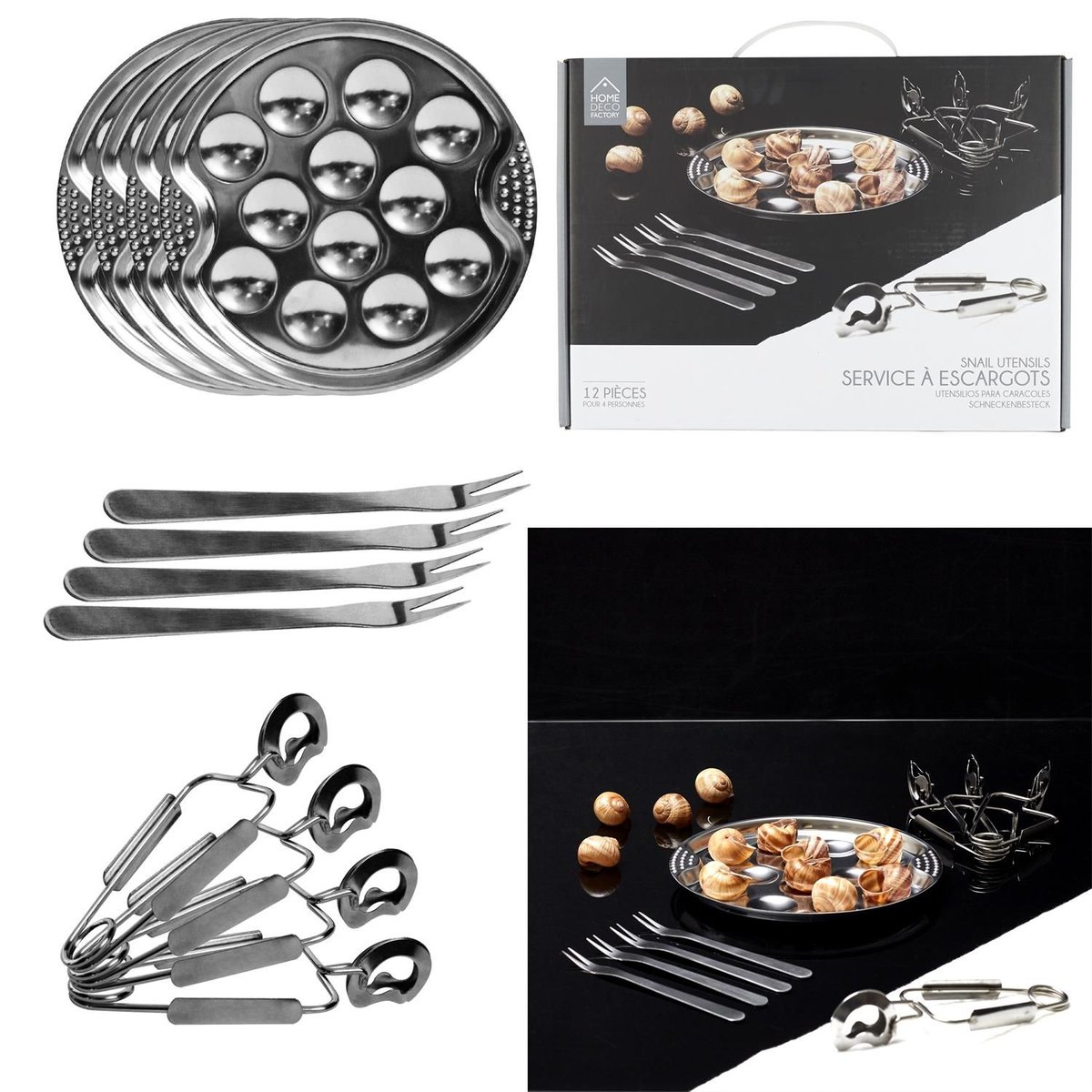 Service à escargots pour 4 personnes argent, THE HOME DECO FACTORY