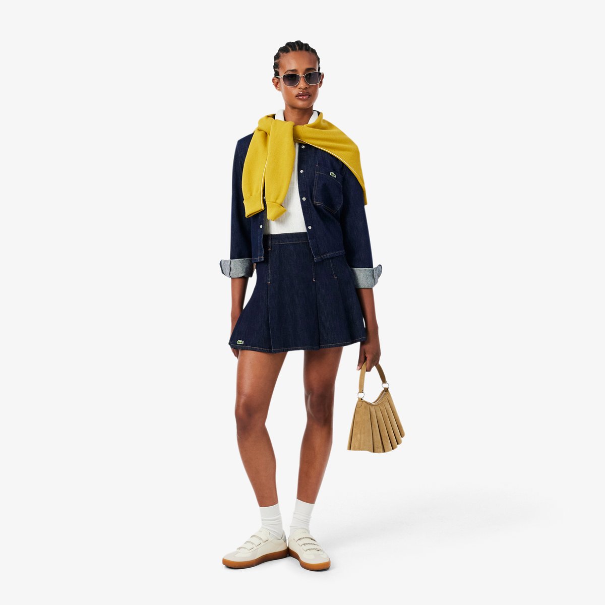 Jupe plissée courte denim bleu-rne, LACOSTE