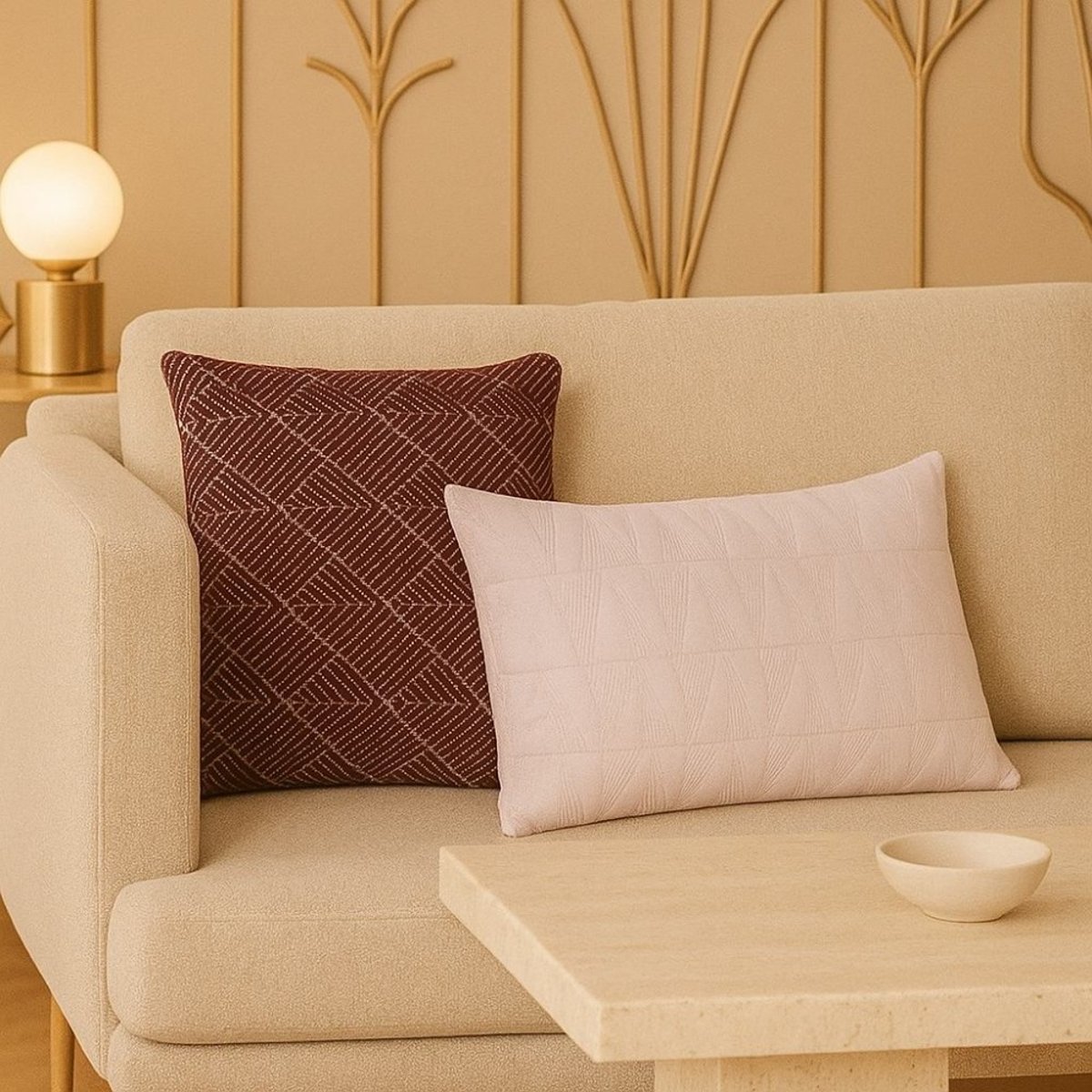 Coussin en velours brodé 30x50cm rose, ORNAMI