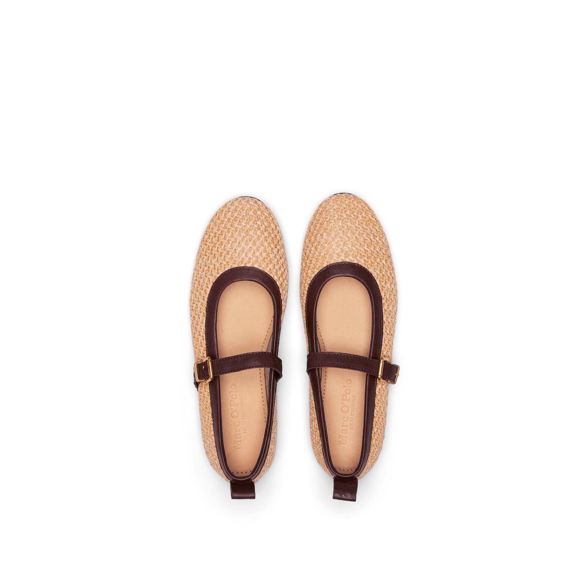 Ballerine modèle Gina en aspect raphia-basting avec cuir beige, MARC O'POLO