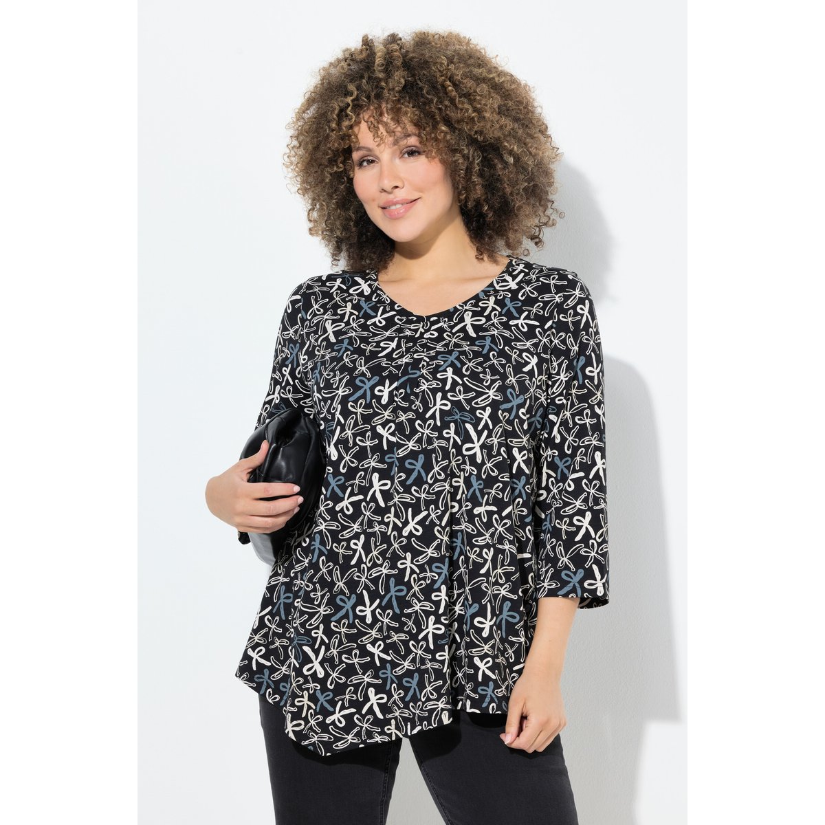 T-shirt, plis fantaisie, ligne en A noir, ULLA POPKEN