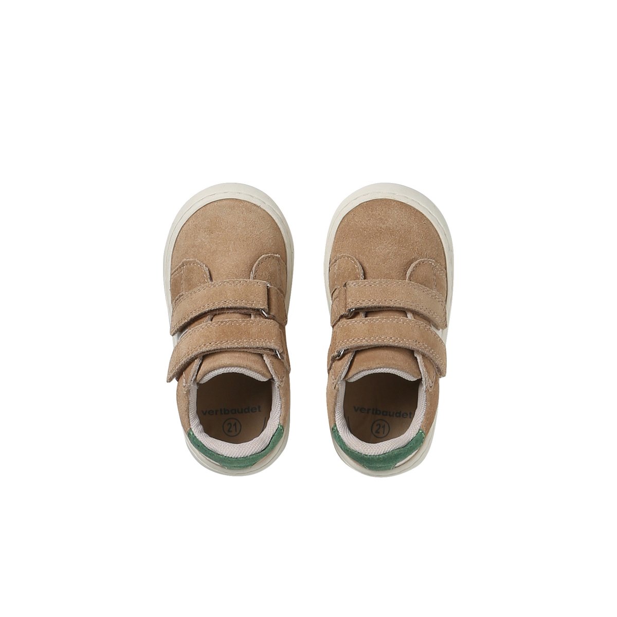 Chaussures cuir à scratchs sable, VERTBAUDET