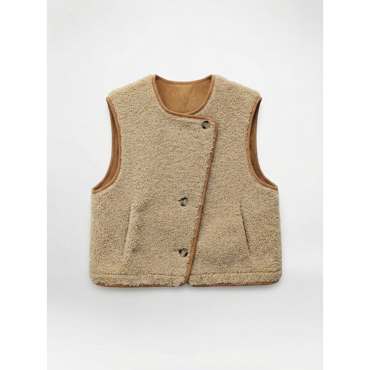 Veste sans manches en sherpa, VAS cognac, LEON & HARPER