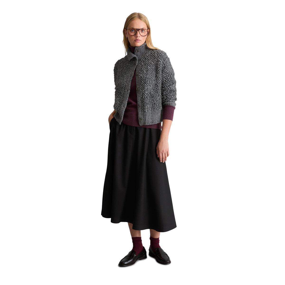 Cardigan oversize en bouclé Bubble en mélange de coton, laine vierge et viscose gris, MARC O’POLO DENIM
