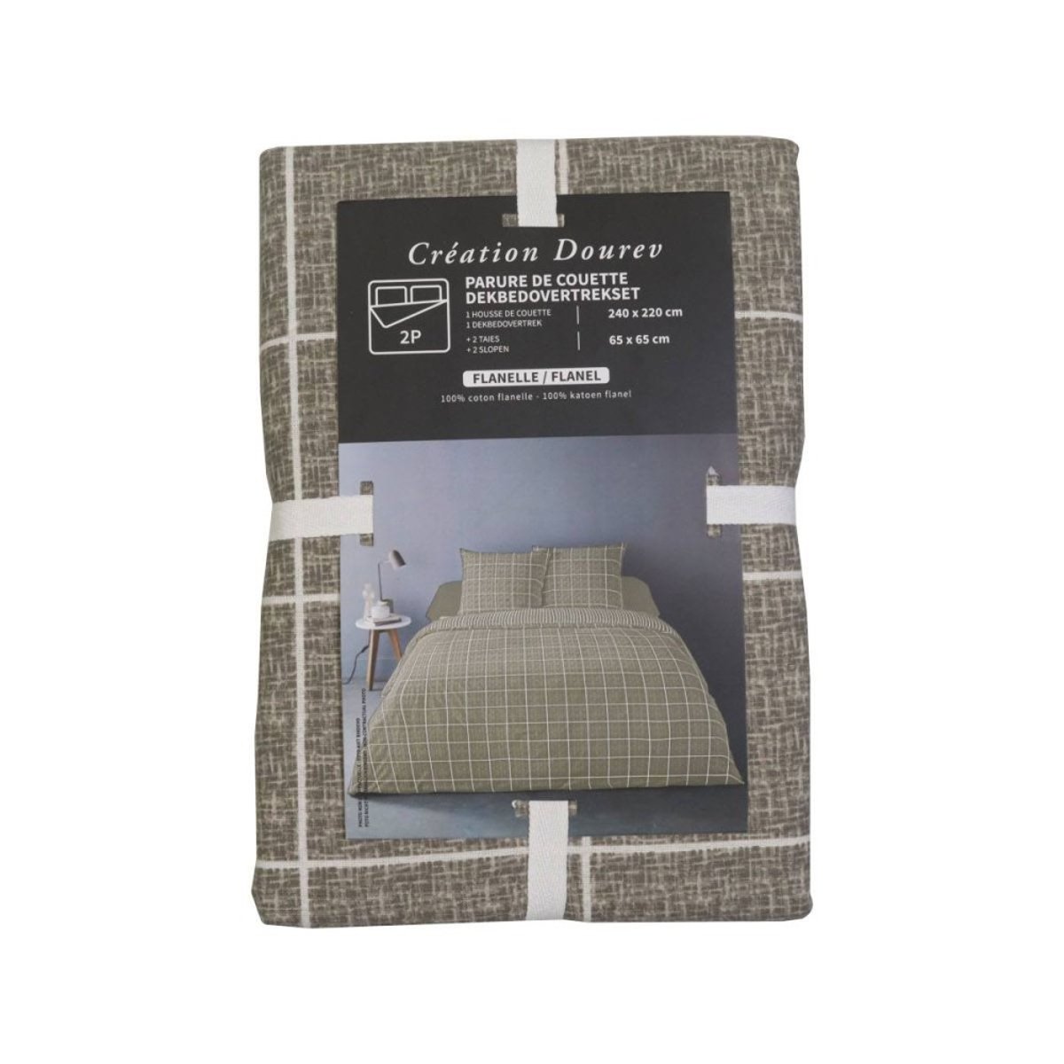 Housse de couette flanelle 100% coton + 2 taies d’oreiller gris, DECORATIE