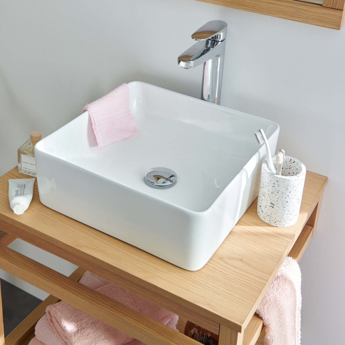 Meuble simple +vasque +miroir +colonne HOPP bois clair, MOB IN
