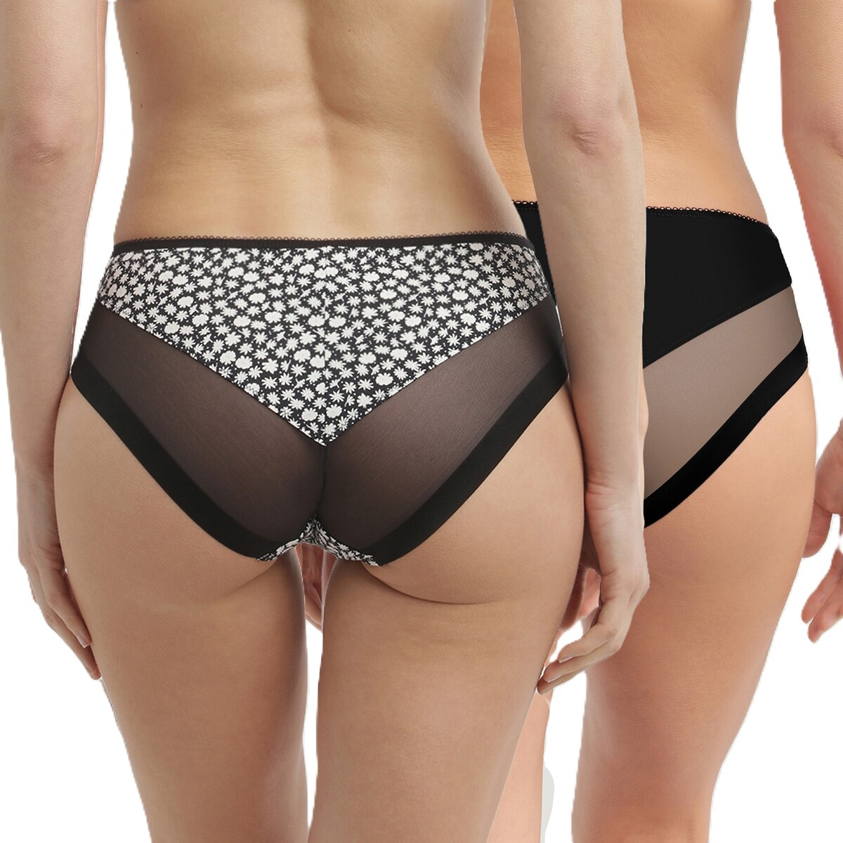 2er-Pack Slips Generous schwarz + motiv "blätter", DIM