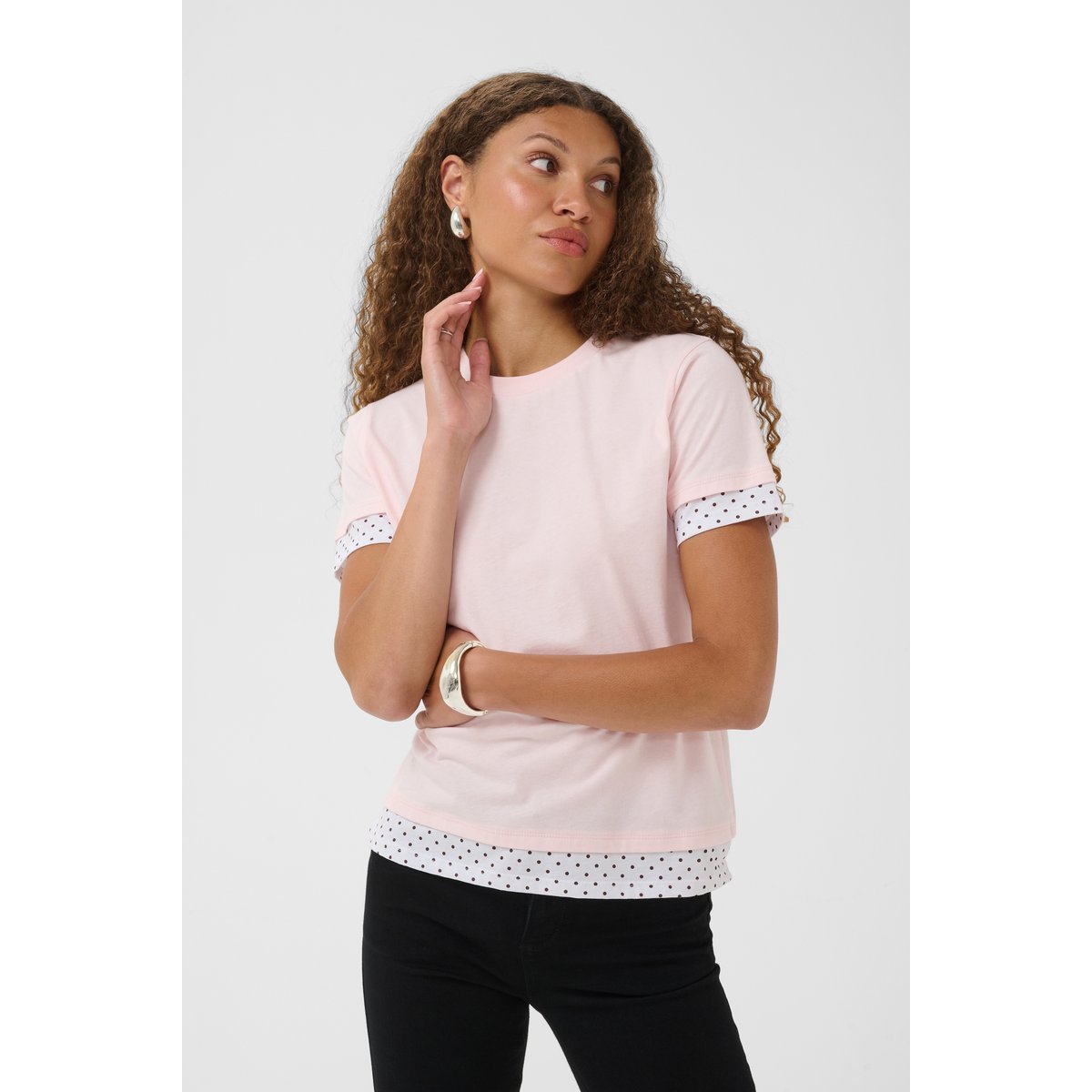 T-shirt à manches courtes rose blanc ballerina - opt. white/brown dot, KAFFE