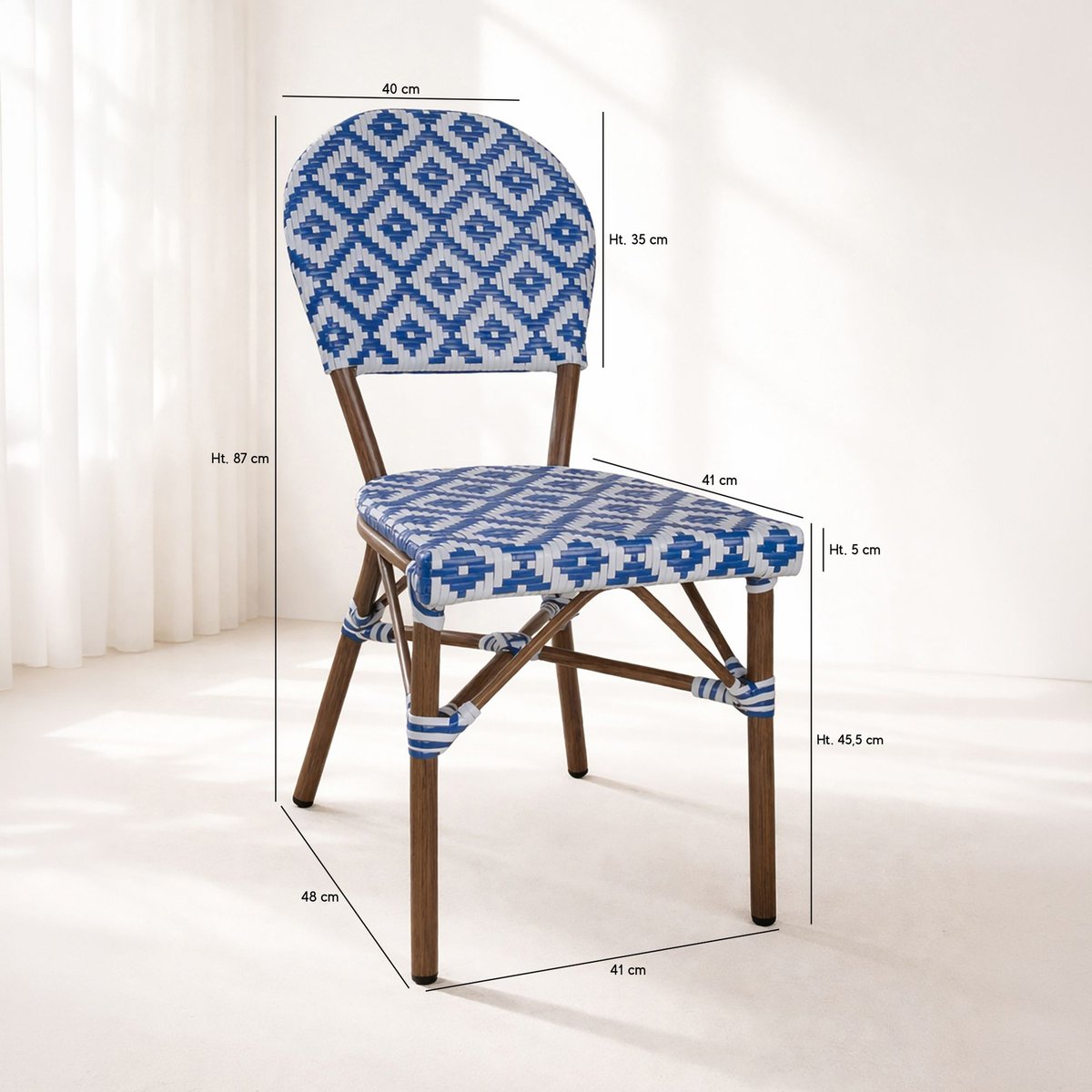 Lot de 2 chaises de table effet rotin naturel, SCALA bleu, NOW'S HOME