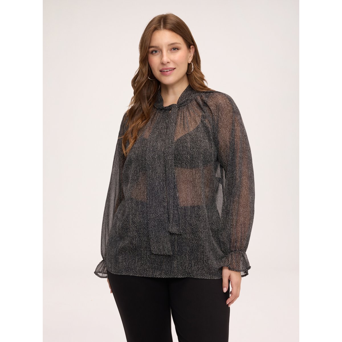 Blouse à micro-pois avec nœud noir, FIORELLA RUBINO