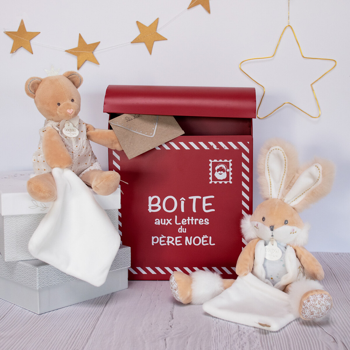 Pantin avec doudou ours petit roi beige, DOUDOU ET COMPAGNIE