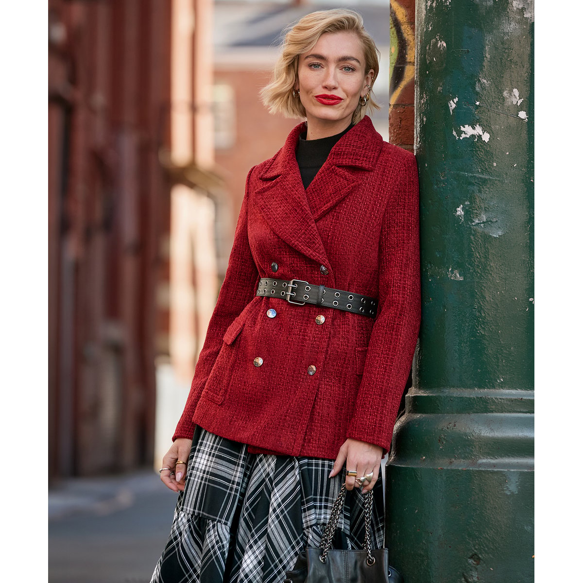 Manteau en Tweed Ceinturé Mabel rouge, JOE BROWNS