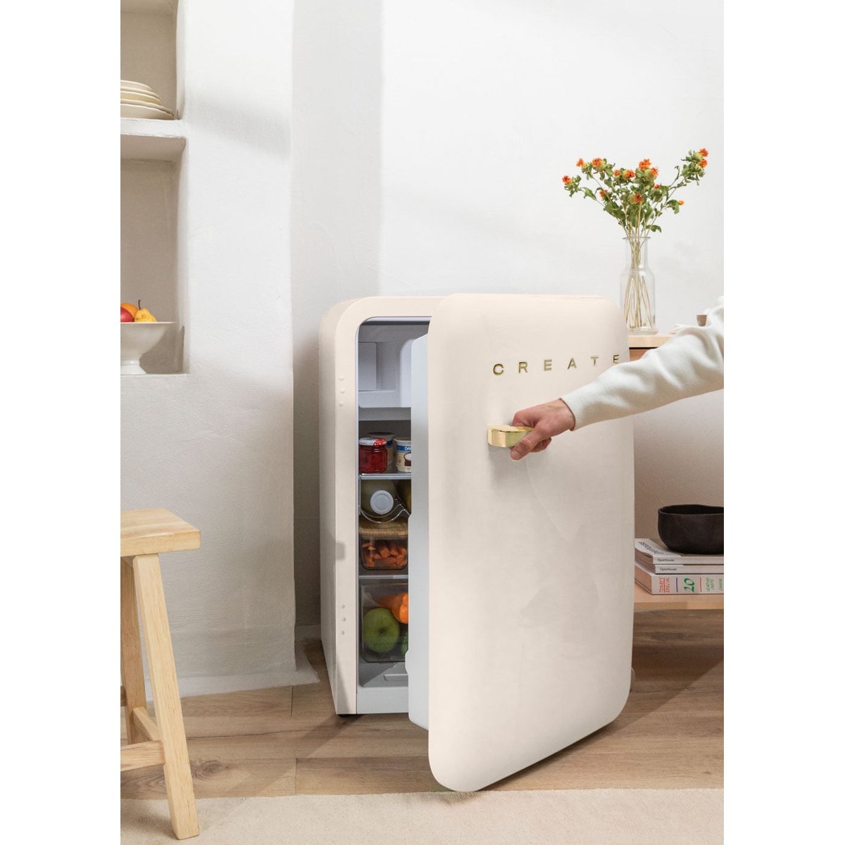 Réfrigérateur rétro FRIDGE RETRO 107L blanc cassé/or, CREATE