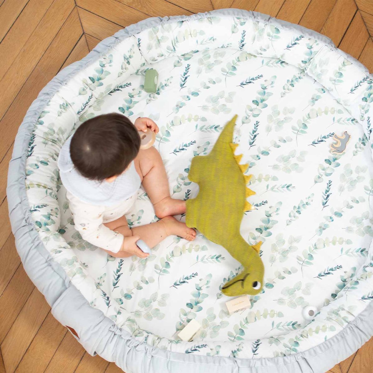 Peluche doudou dinosaure en coton bio TRICOT vert, SEVIRA KIDS