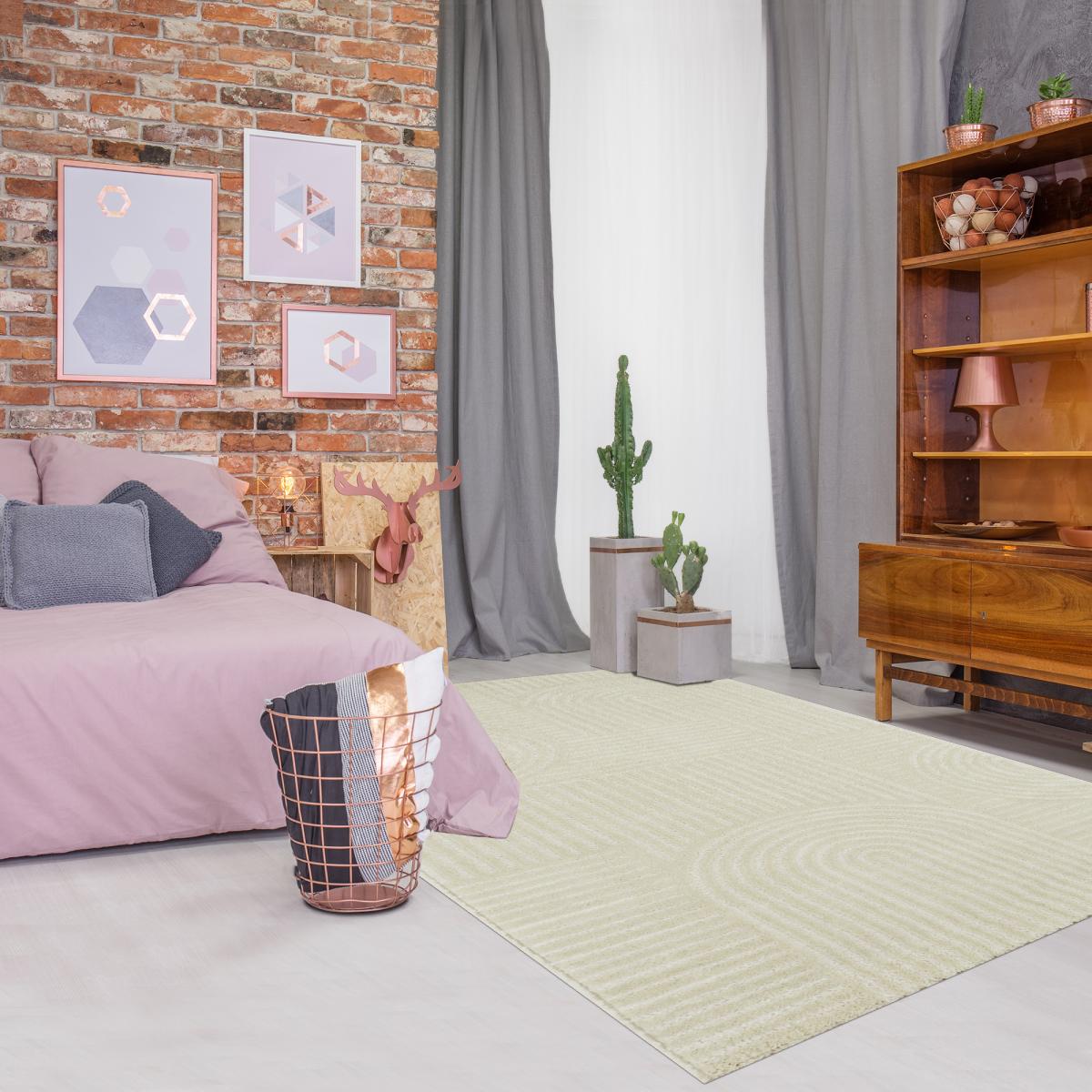 Tapis salon et chambre tissé motif géométrique CERABI crème, UN AMOUR DE TAPIS