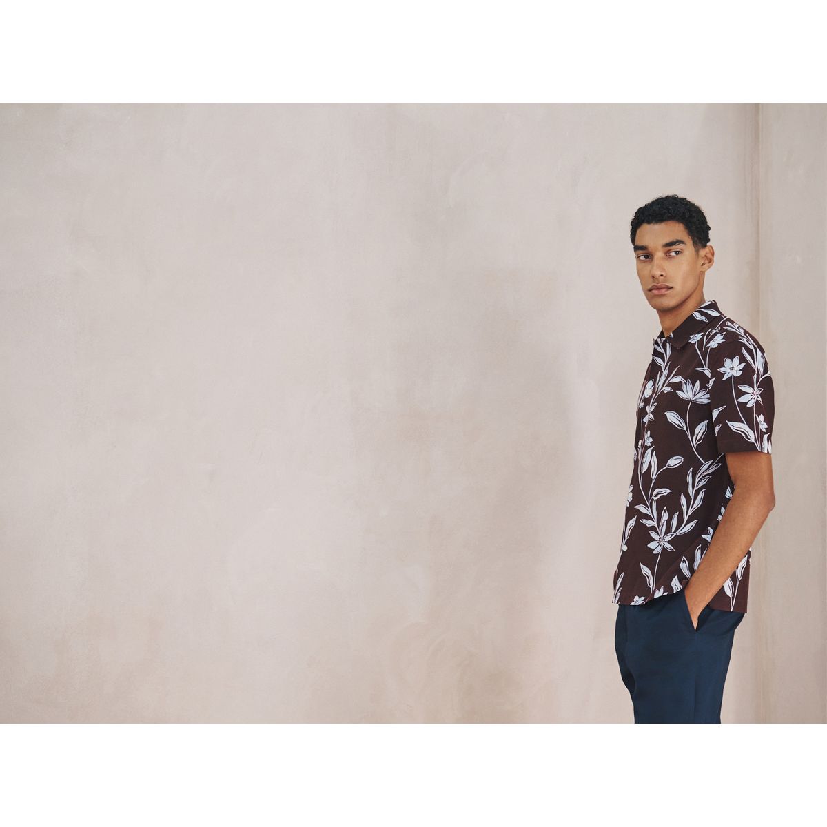 Chemise manches courtes en lin et tencel marron, NEXT