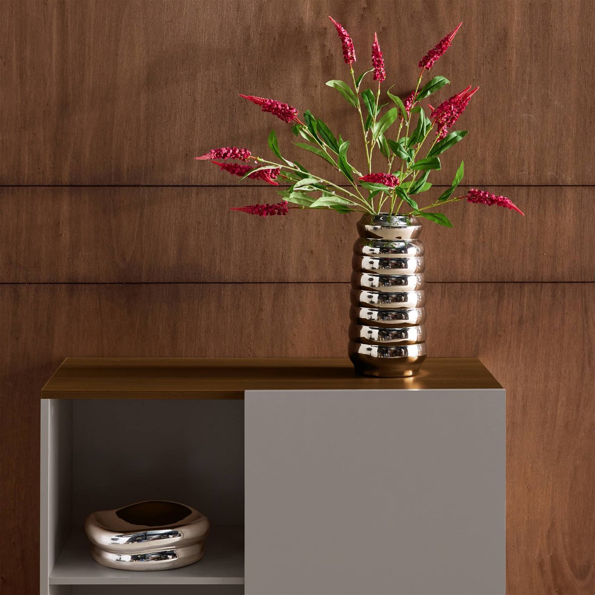 Buffet, meuble de rangement décor bois piétement métal 1 porte 80cm ASHTON gris, SWEEEK