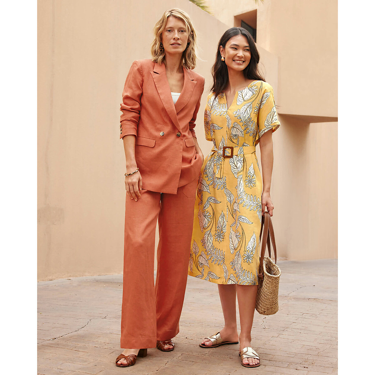 Linen Wide Leg Trousers with Elasticated Waistband grey-blue, ANNE WEYBURN