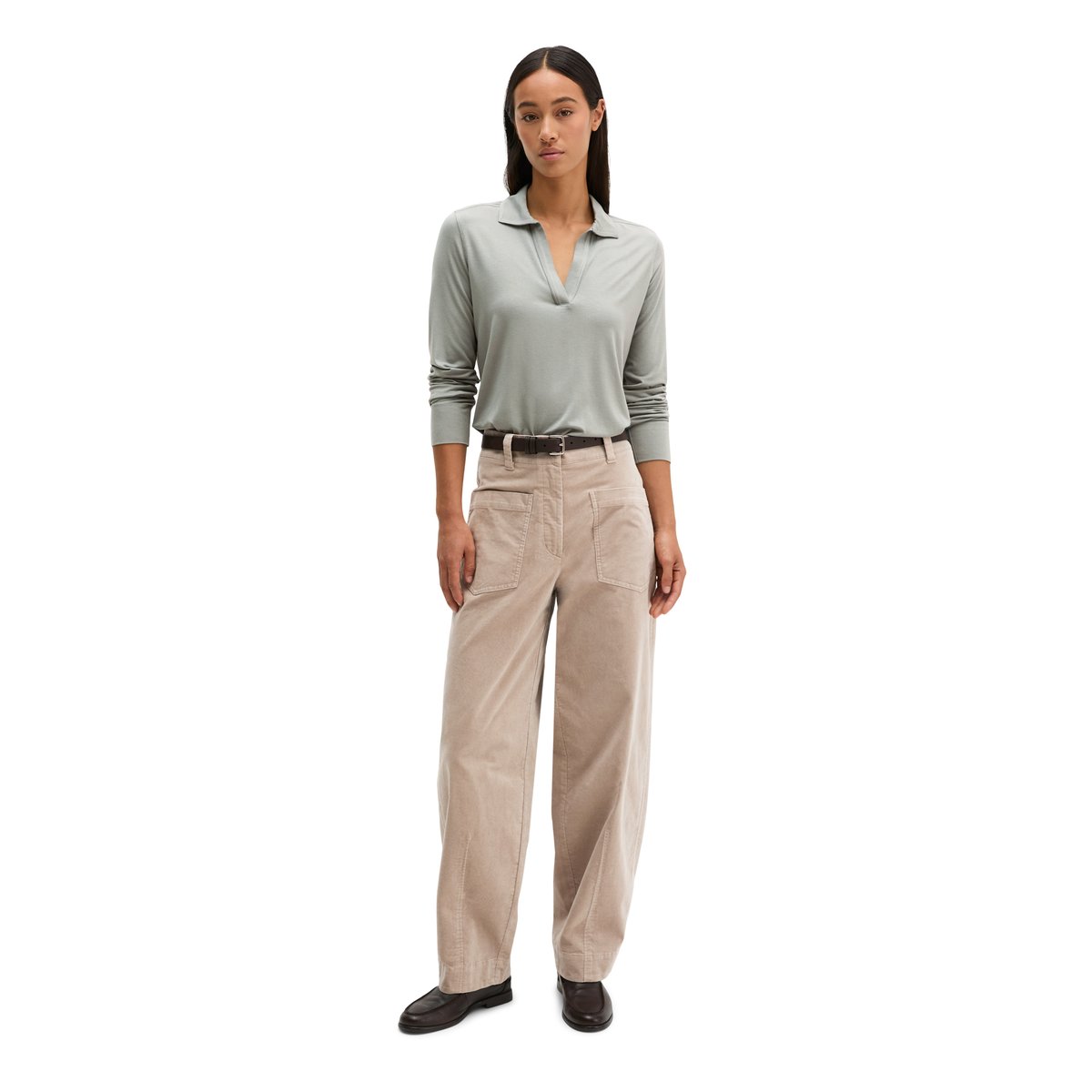 Blouse en jersey style polo regular en mélange viscose-modal gris, MARC O'POLO