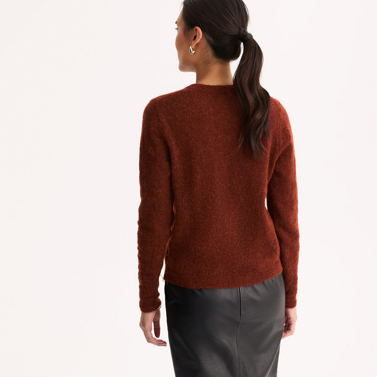 Maglione girocollo maglia pointelle marrone fard, ANNE WEYBURN