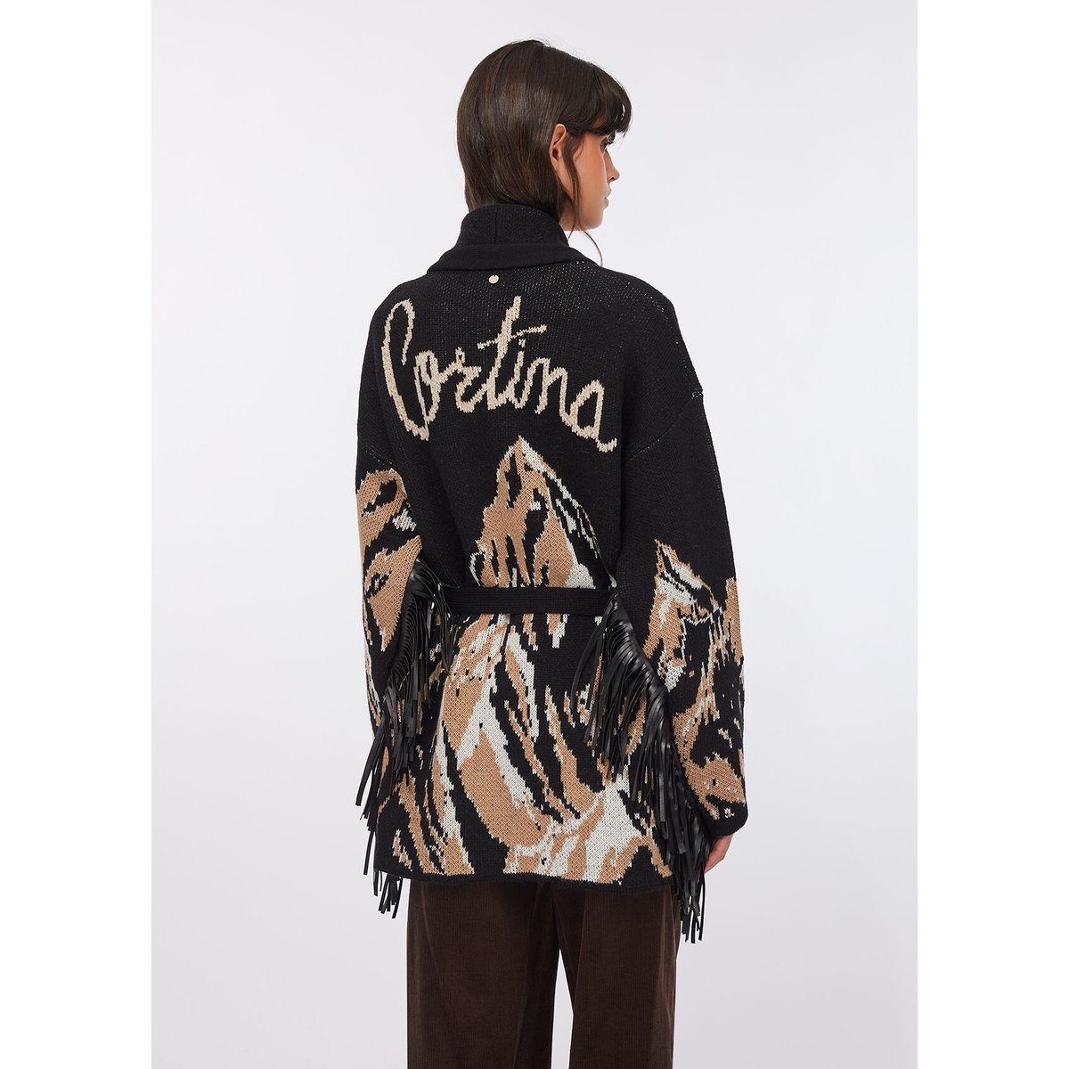 Cardigan en jacquard à franges noir, LIU JO