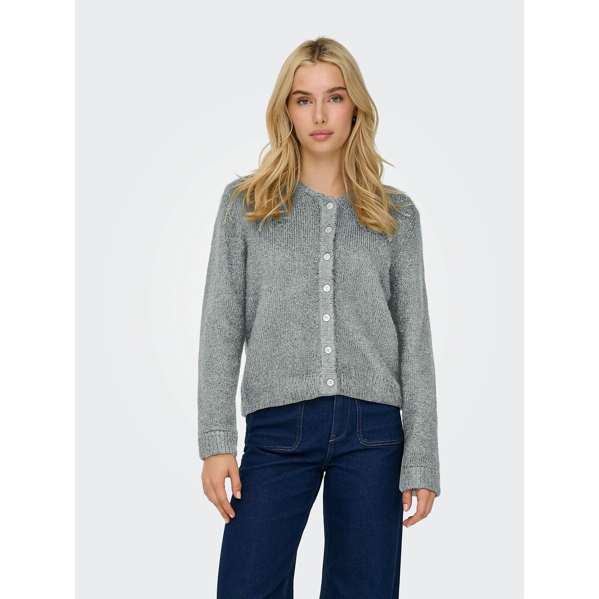 Gilet col rond boutonné gris clair, ONLY