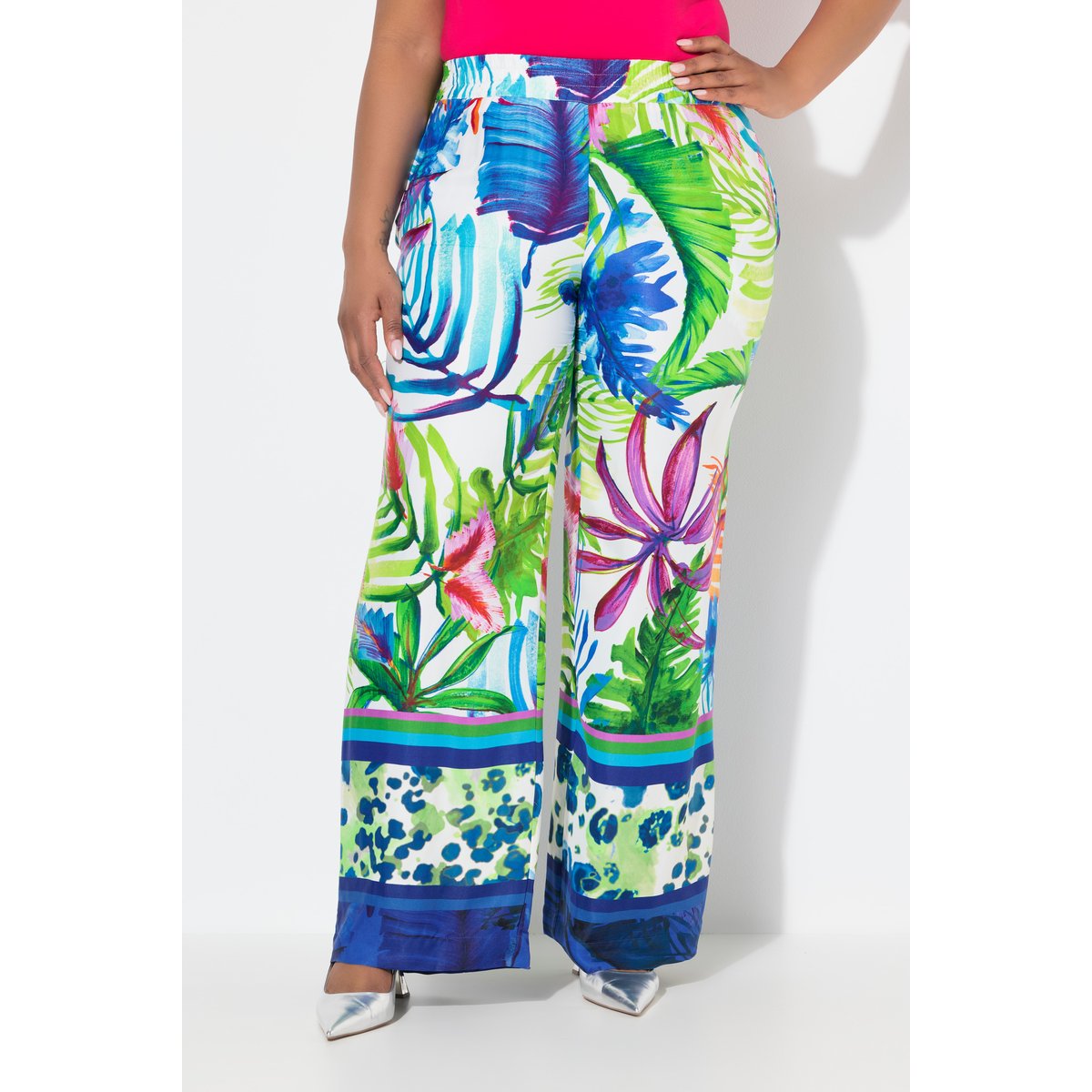Pantalon en satin à taille élastique. Jambe blanc neige, ULLA POPKEN
