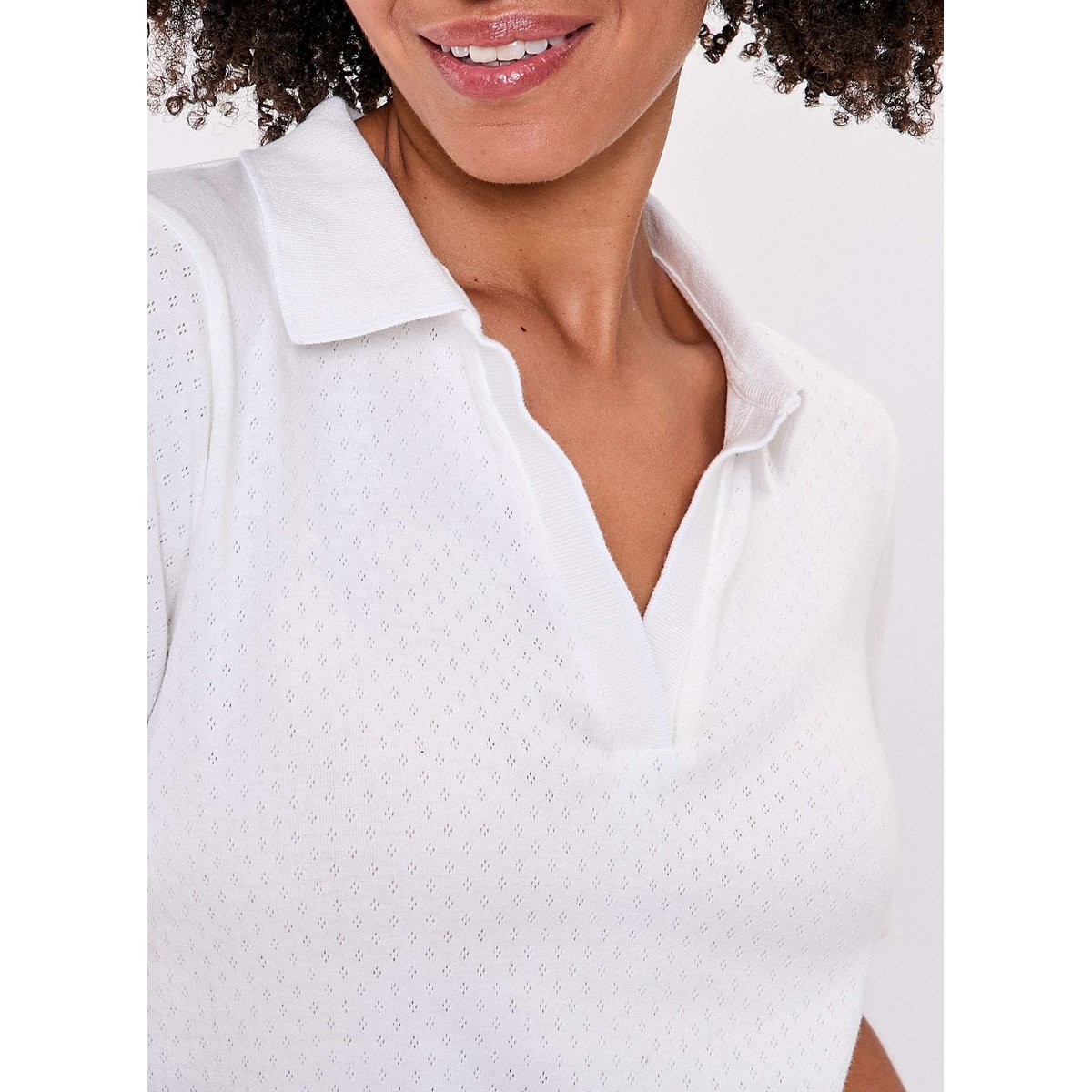 Polo coton bio pointelle ODETTE blanc odette, PRINCESSE NOMADE