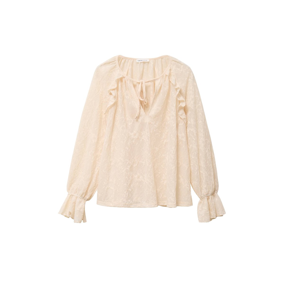 Blouse droite manches longues col rond ecru, CACHE CACHE