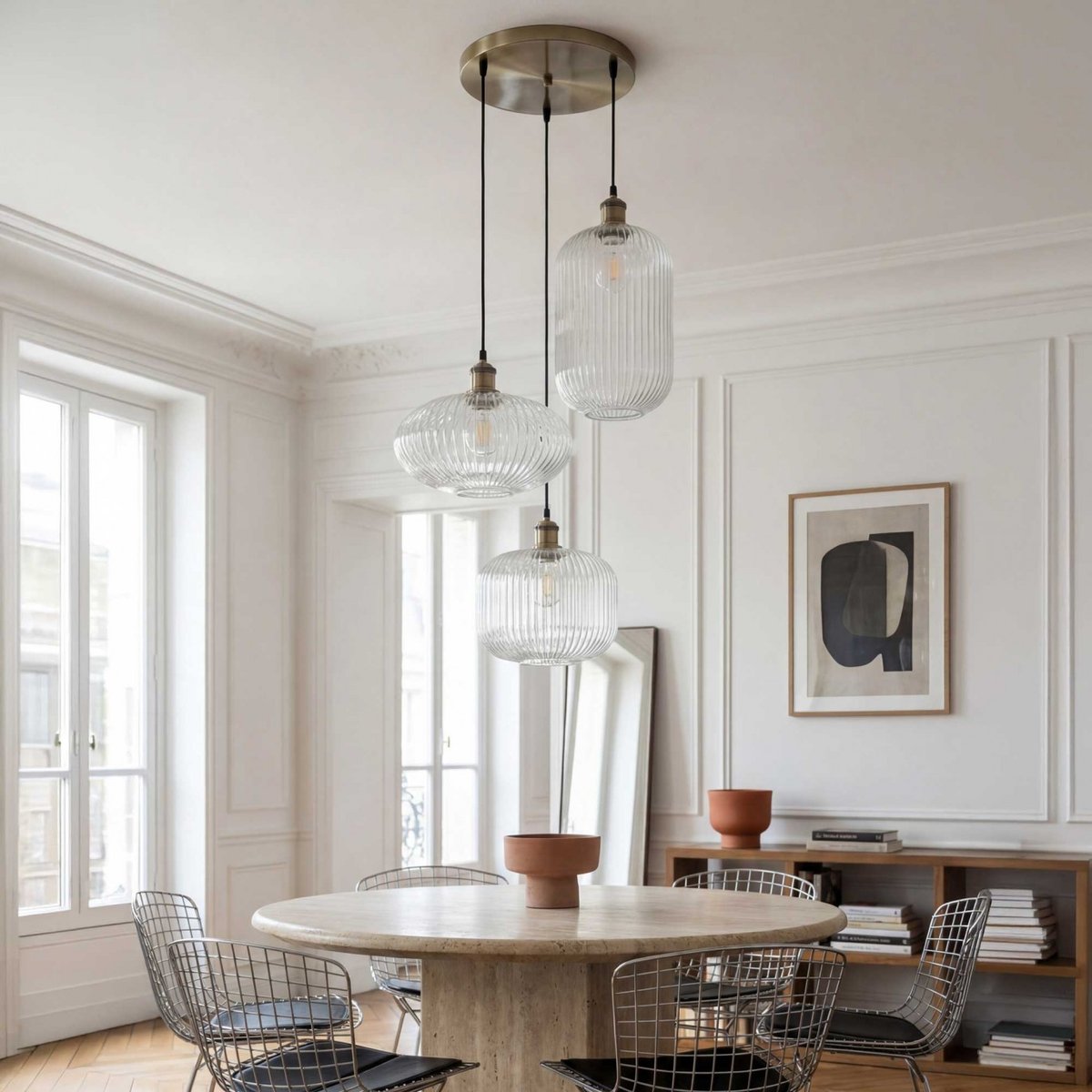 Suspension 3L en verre strié, CHAMIX transparent & antique, C-CREATION