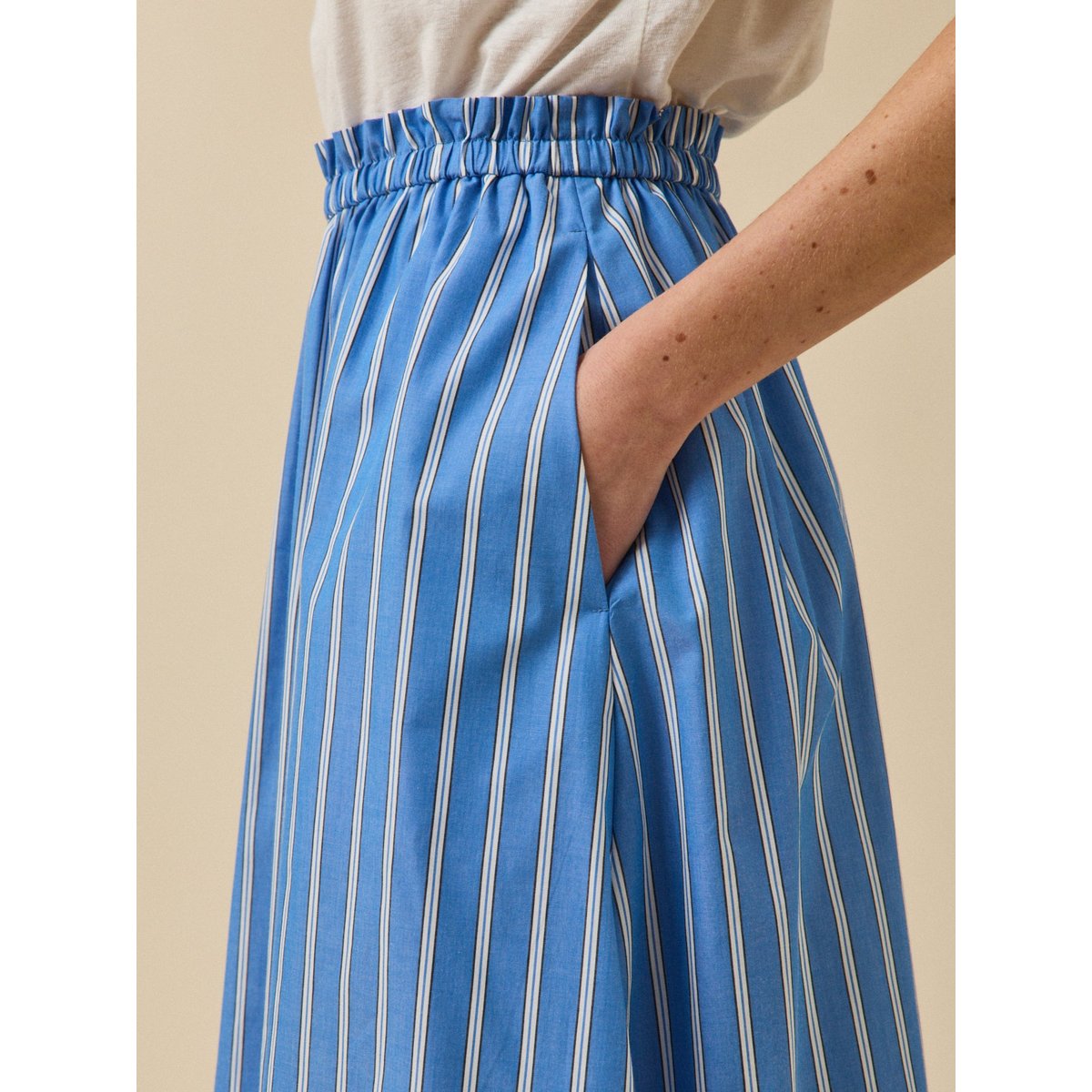 Jupe longue coton rayé rayure bleue, CYRILLUS
