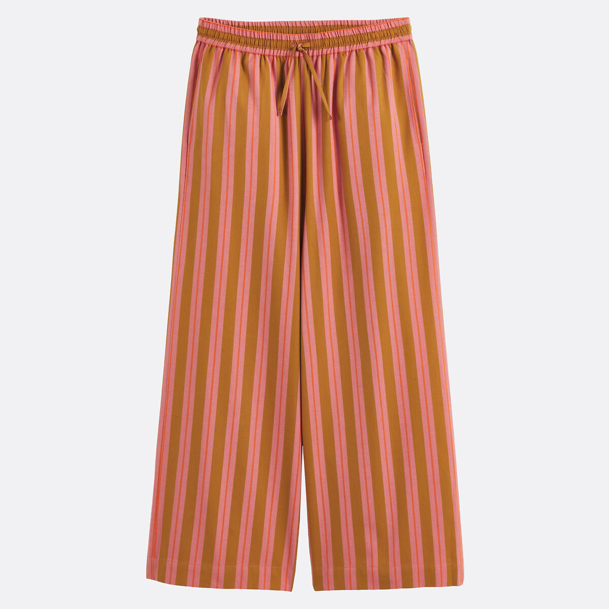 Pantaloni a gamba larga a righe con elastico in vita righe rosa/cammello, LA REDOUTE COLLECTIONS