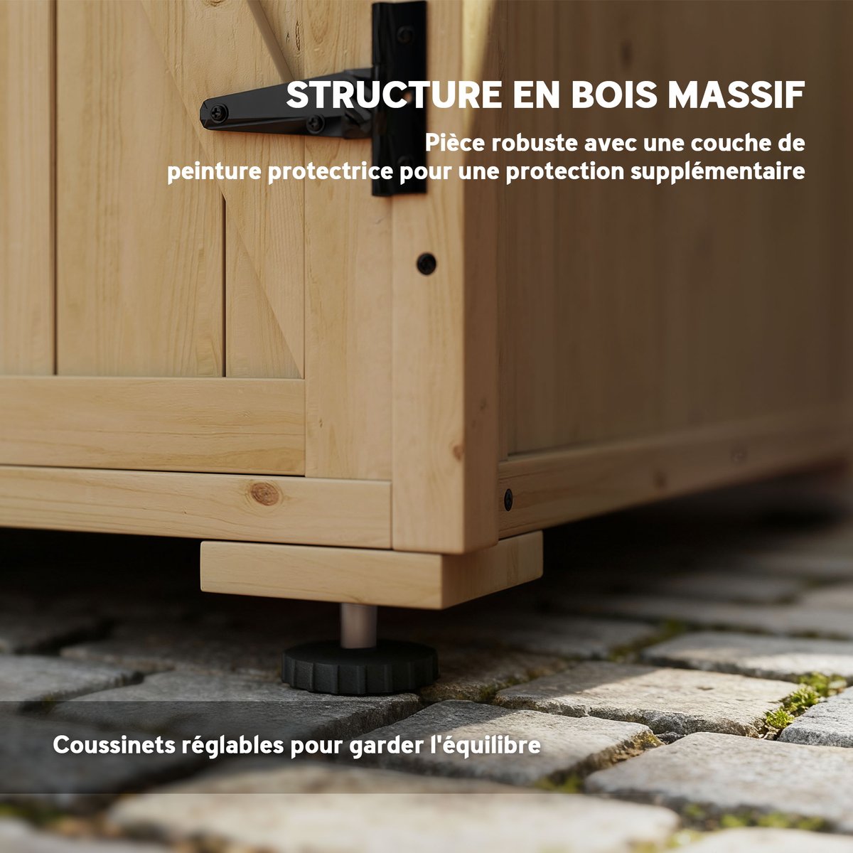 Coffre de rangement d'extérieur Bois de sapin beige, OUTSUNNY
