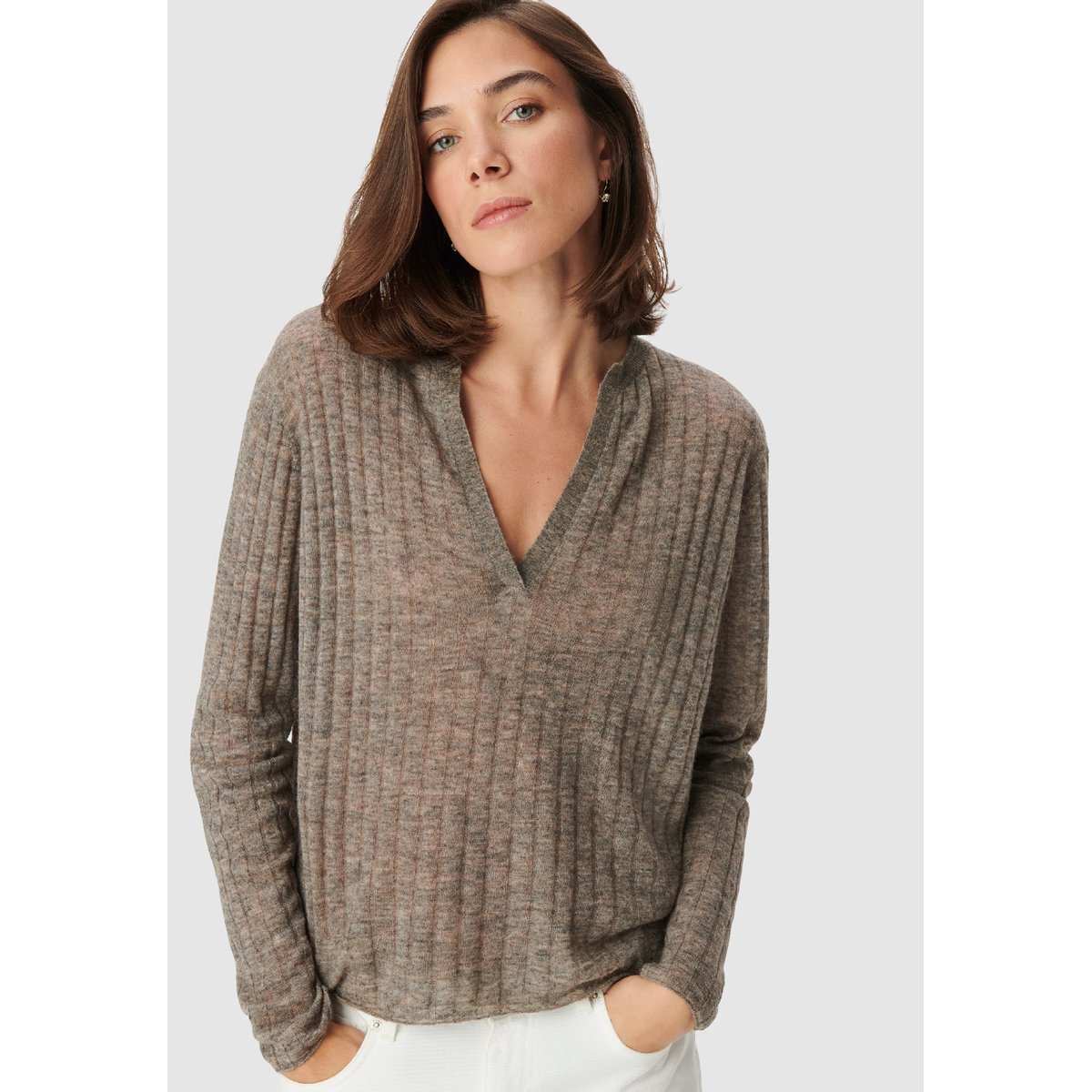 Pull tricot côtes plates marron, IKKS