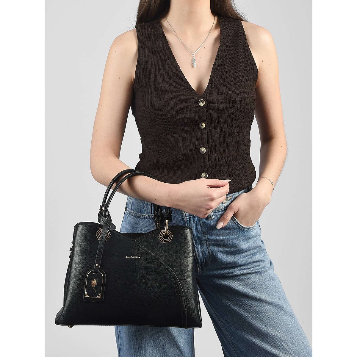 Sac porté main Saffiano black, GALLANTRY