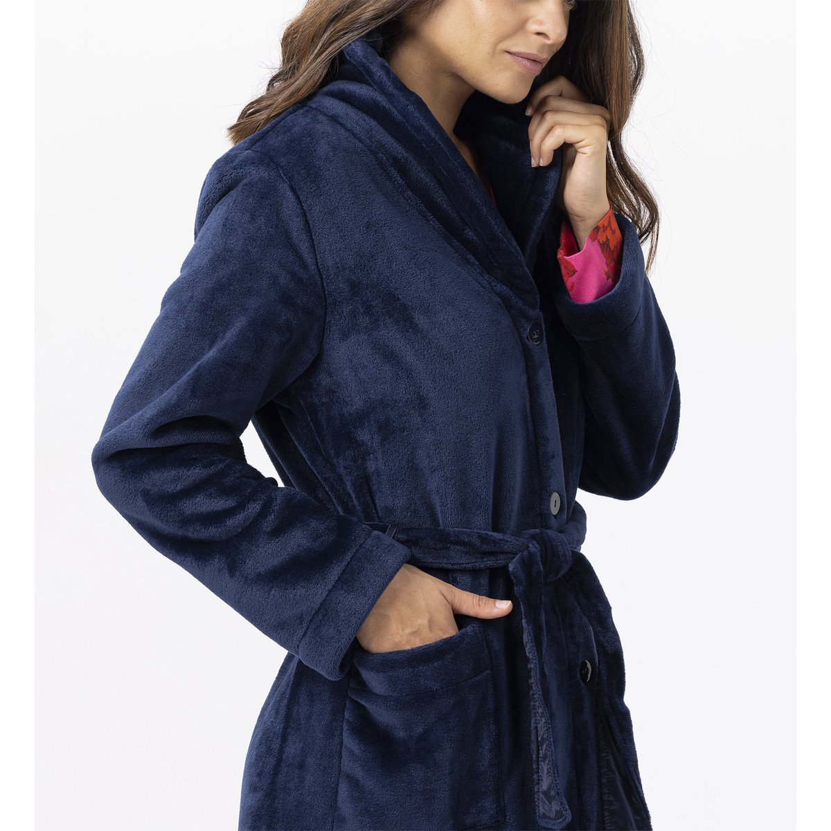 Robe de chambre en peluche flanelle ESSENTIEL H51B marine, LE CHAT