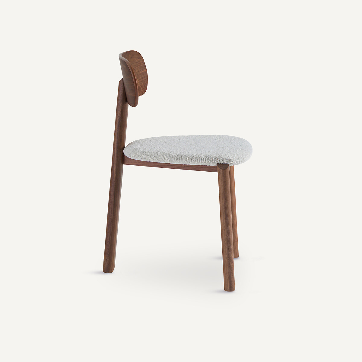 Chaise 3 pieds, en noyer massif et tissu bouclette, MARAIS teinté coloris noyer, AM.PM X EMMANUEL GALLINA
