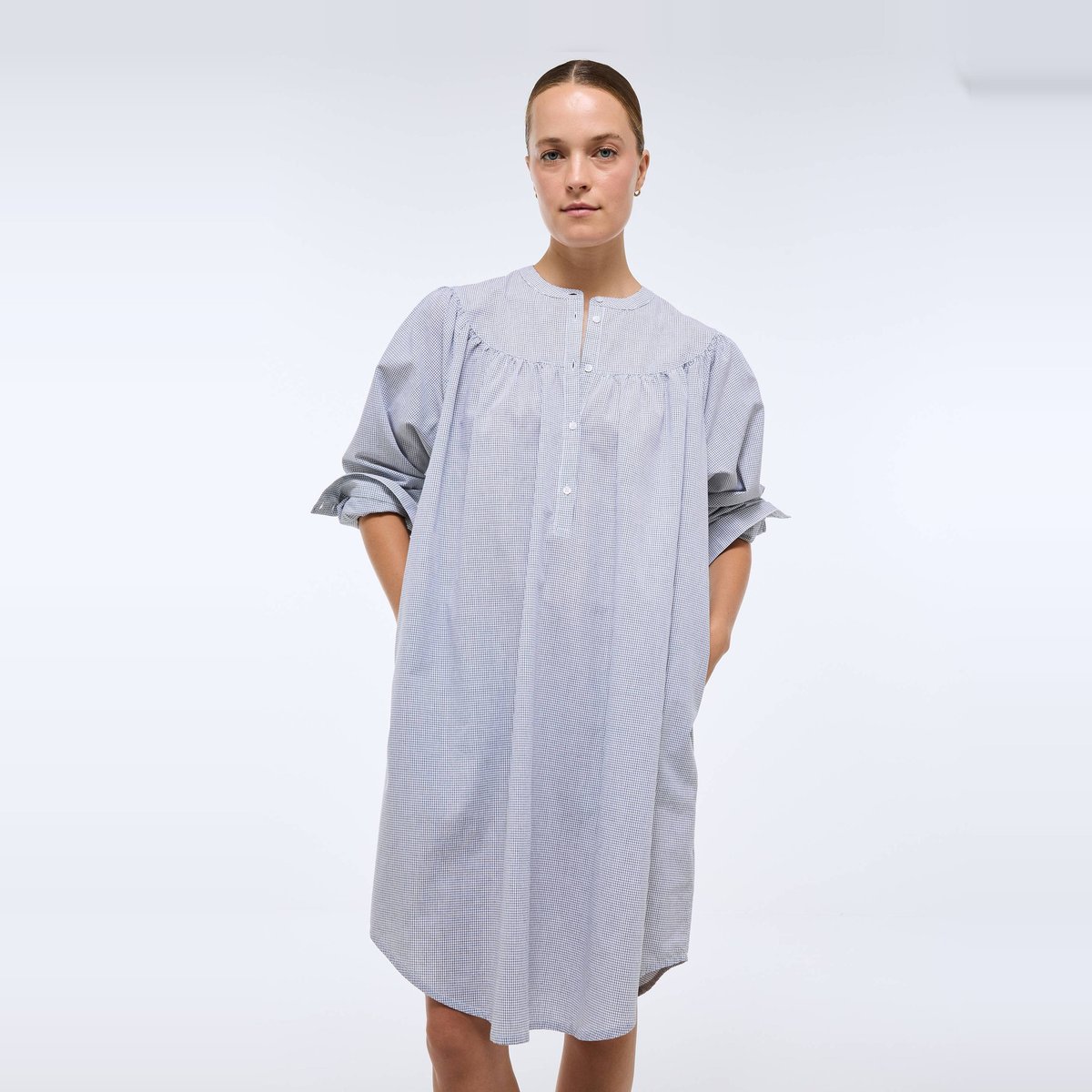 Chemise de nuit à carreaux en coton BIO GOTS penombre, MONOPRIX