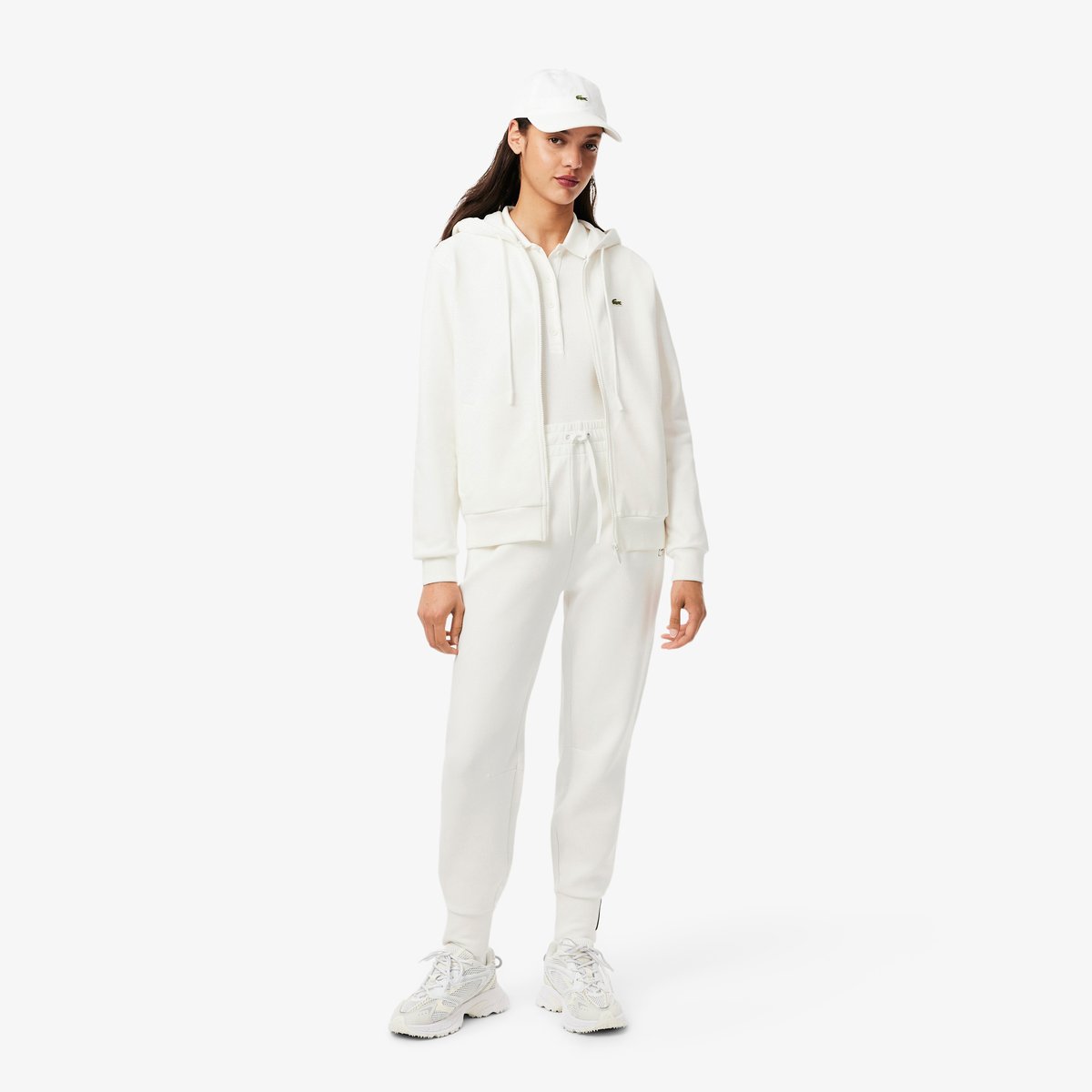 Sweatshirt zippé à capuche molleton blanc-70v, LACOSTE
